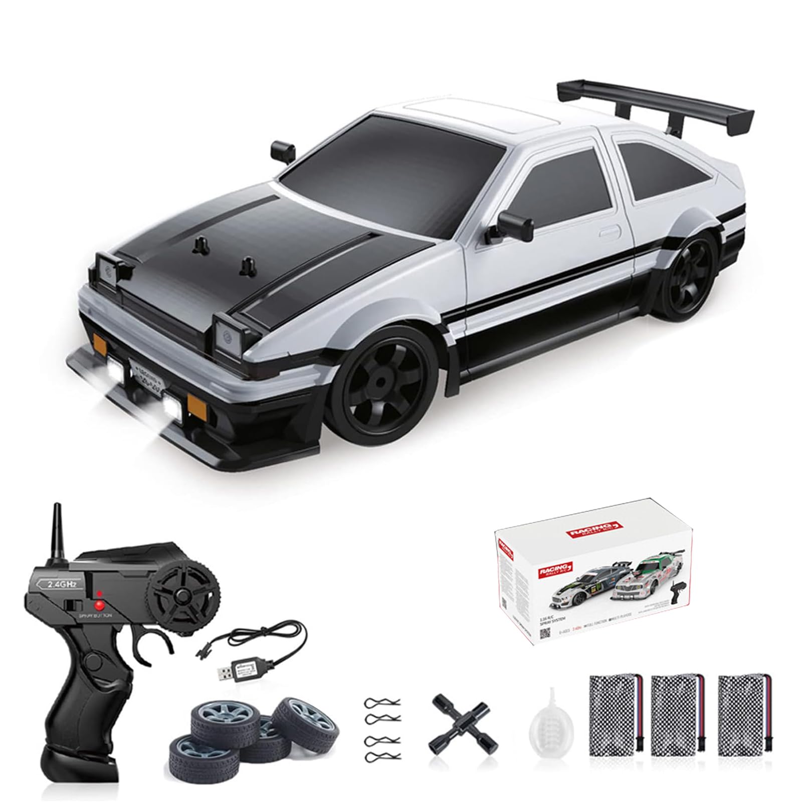Goolsky Remote Control Car, RC Drift Car Racing Car 1:16 Scale 2.4G Remote Control Drift Car High Speed 4WD Racing Car Toy Car with LED Lights Spray Function
