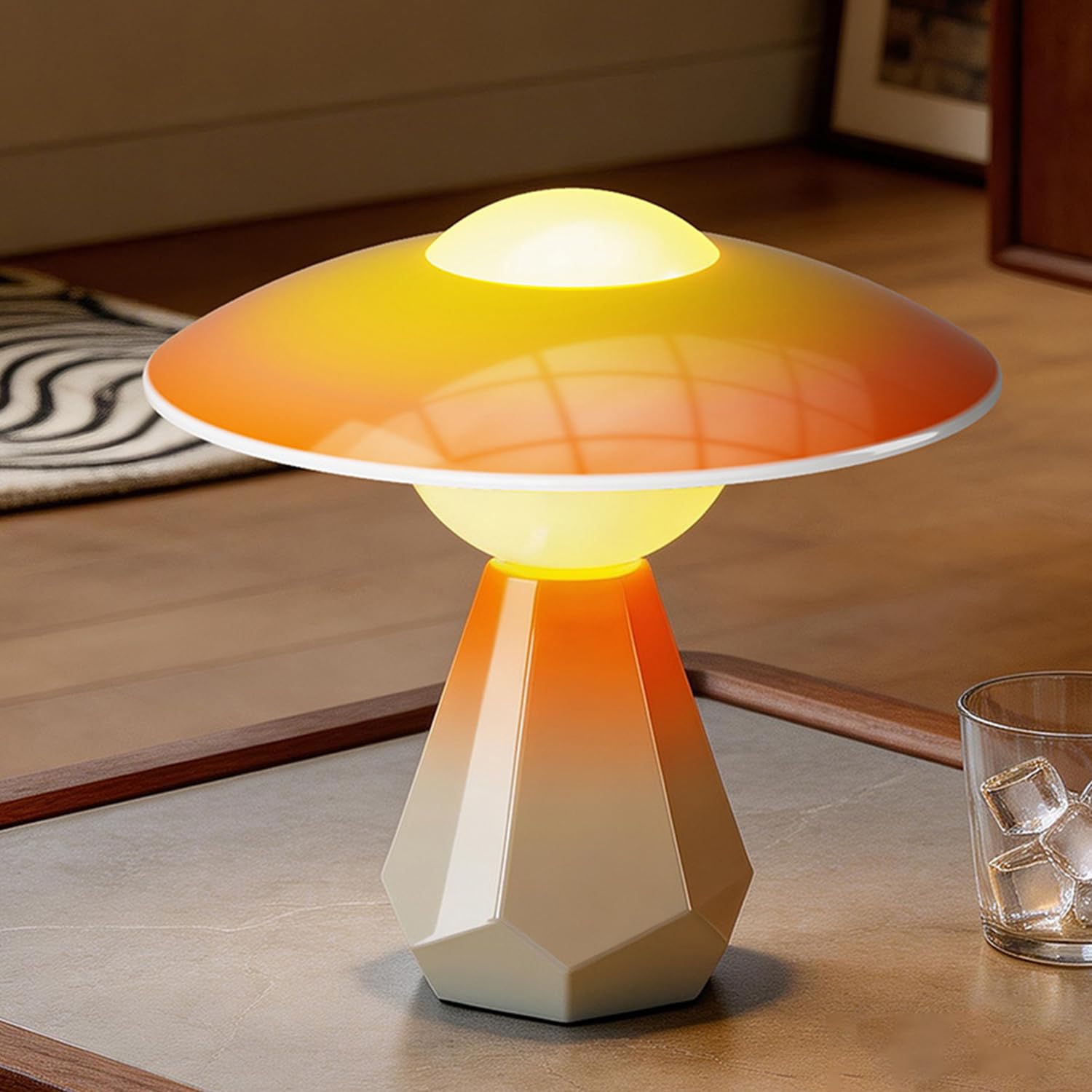 Lampada da tavolo in stile Art Déco con cavo, lampada da comodino a LED arancione con 3 temperature di colore lampada da tavolo a forma di fungo, lampada da scrivania creativa, lampada decorativa