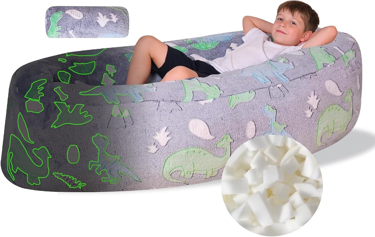 Sensory Chair for Autistic Children - Foam Peapod Sensory Canoe with Non-Slip Base, Soft Cover Machine Washable, Calming Cocoon for Kids (Gray)