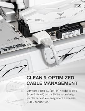 EZDIY-FAB USB 3.2 Gen 1 19-Pin to Type-E 90 Degree Adapter, White-RVS