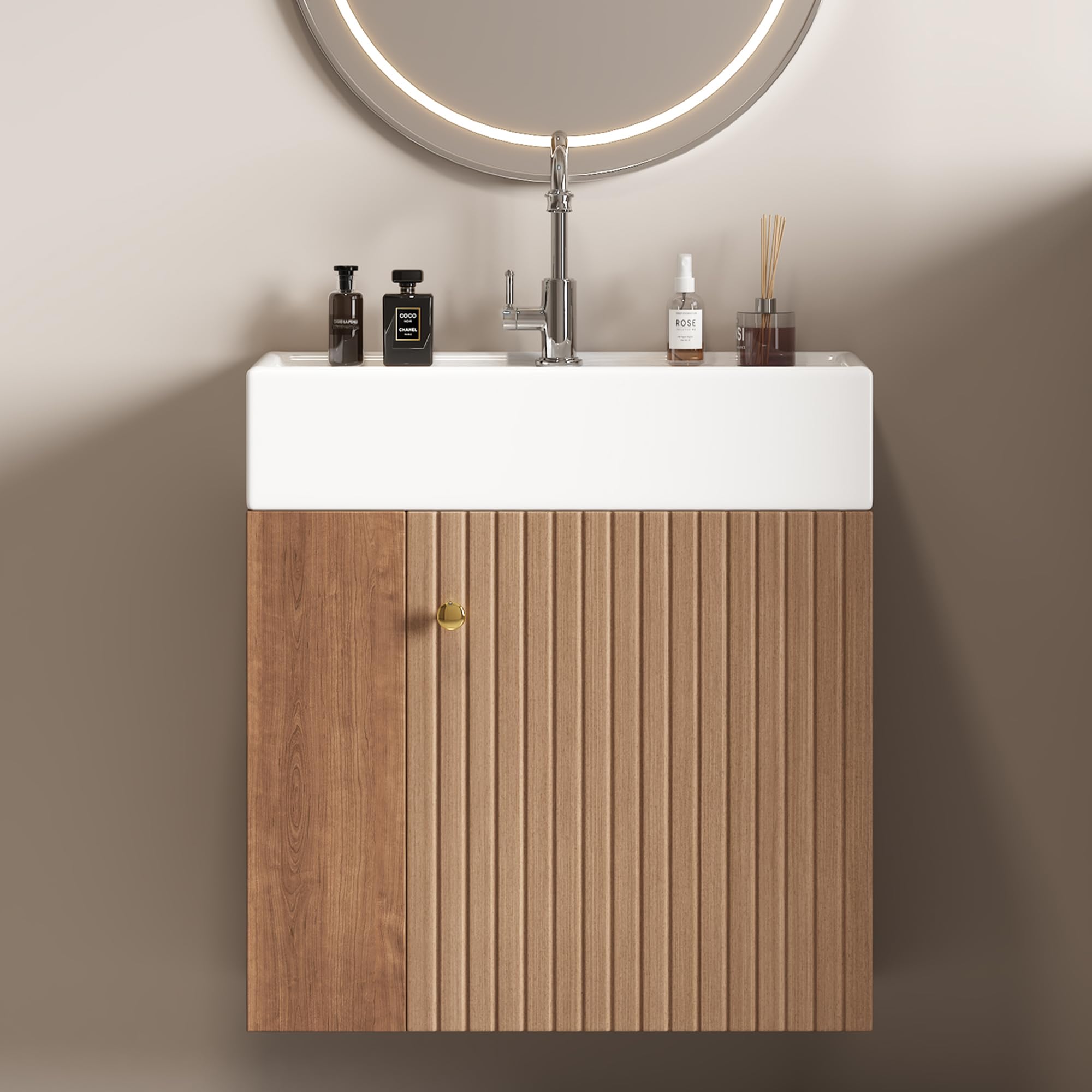 Lcoho Mobile da bagno con mobiletto lavabo, 55 cm, mobiletto per lavabo sospeso, bianco, piccolo mobile per il bagno degli ospiti