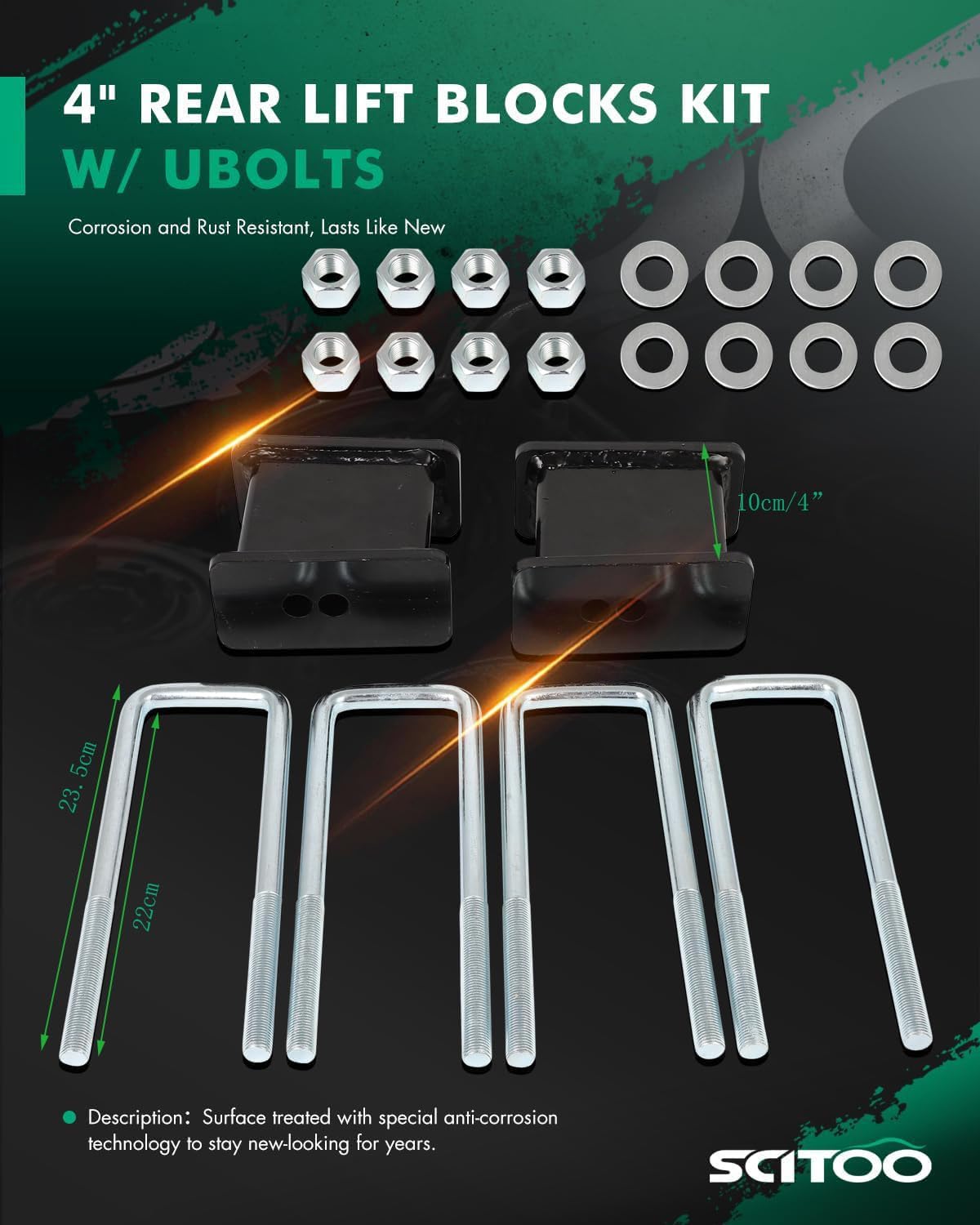 SCITOO Leaf Spring Kit 4" Rear Lift Blocks Kit w/Ubolts Compatible With 2007-2018 For Chevy Silverado For Gmc Sierra 1500 810040