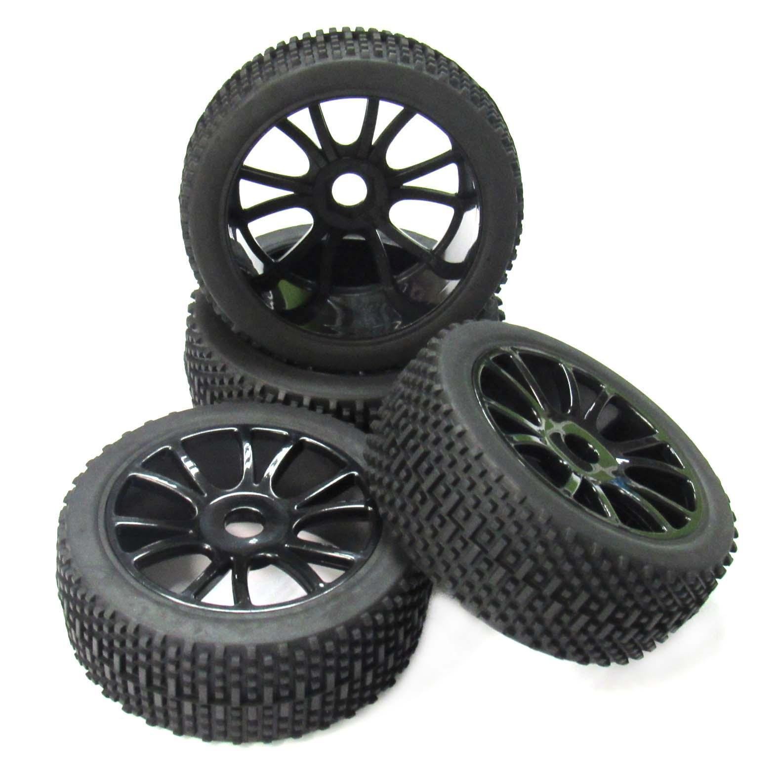 Hobbypower 17mm Hub Wheel Rim & Tires Tyre for 1/8 Off-Road RC Car Buggy XRAY LOSI HSP (Pack of 4 pcs)