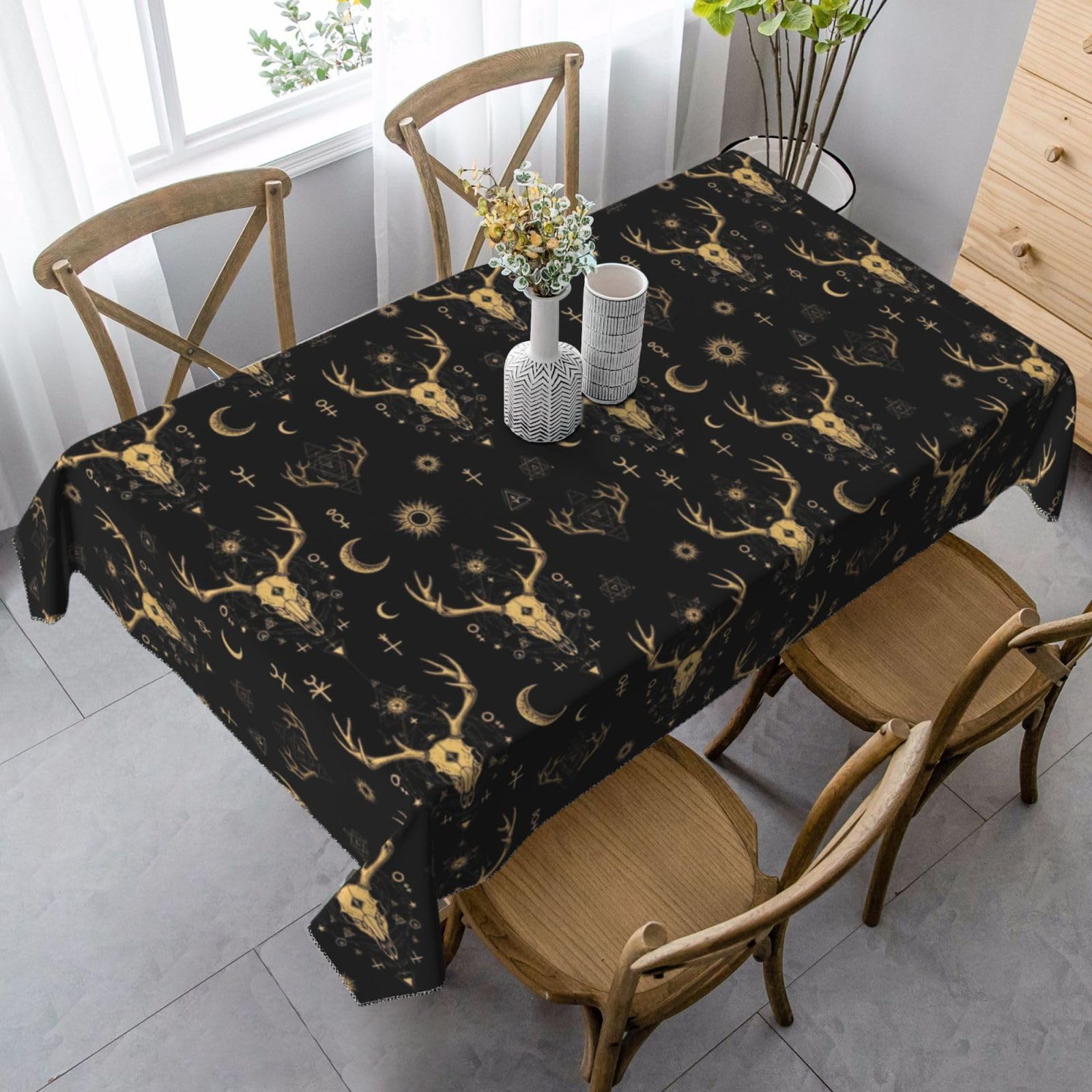Nappe gothique crânes de cerf 137x183cm imperméable pour table de jardin