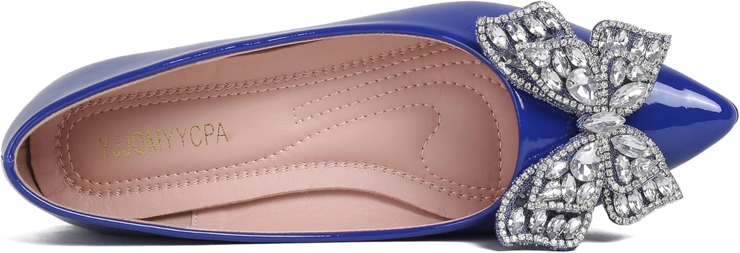 Leather Ballet Flats for Women Bling Rhinestone Fashionable Pointed Slip on Comfort Breathable Wedding Flats Shoes for Women Dress Shoes - Image 2
