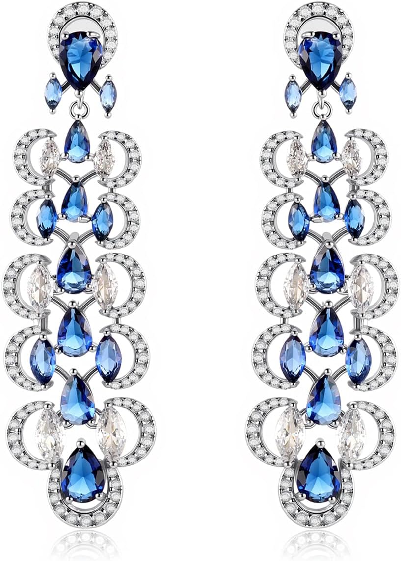 Blue Earrings for Women – Sterling Silver Dangling Zircon Earrings, Vintage Jewelry.