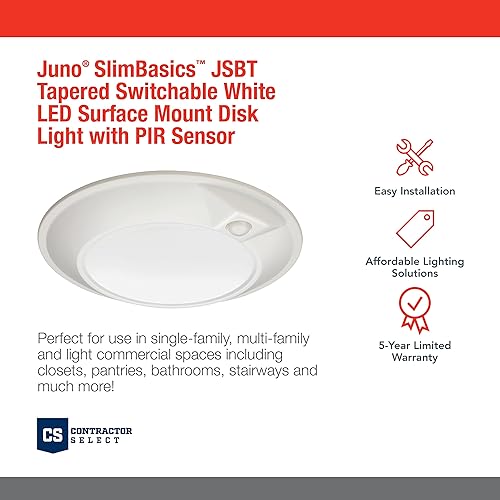 Miniatura 2 de Juno JSBT 6IN SWW2 90CRI PIR MW M6 SlimBasics - Luz de disco LED blanca conmutable delgada con sensor PIR, 6 pulgadas, color blanco
