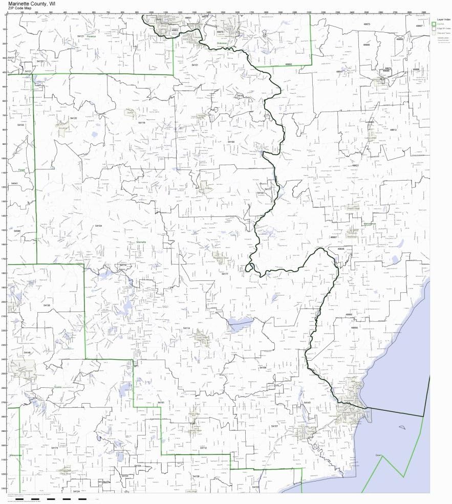 County, Wisconsin WI ZIP Code Map Not Laminated