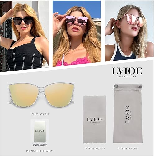 Vista 4 de LVIOE Gafas de sol polarizadas para mujeres con protección UV400, montura oversized de ojo de gato, gafas de sol retro para conducir, pescar