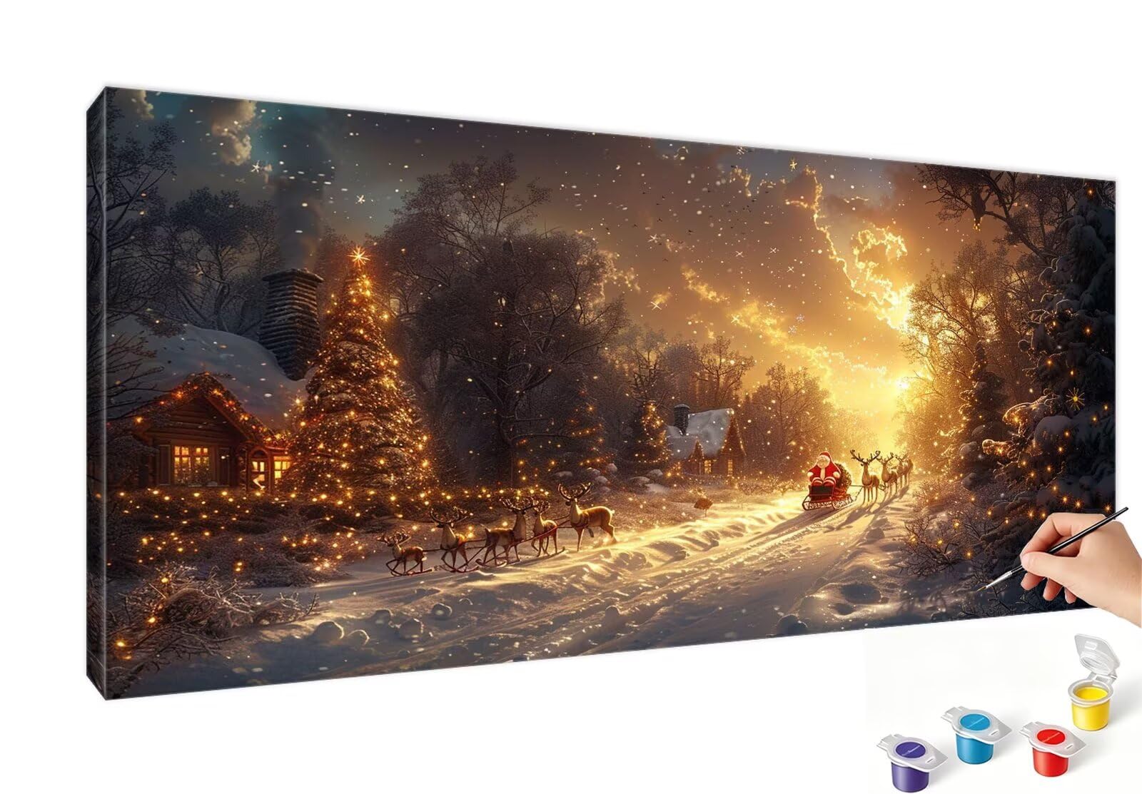 Malen Nach Zahlen Erwachsene Weihnachten Malen Nach Zahlen Reh DIY Paint by Numbers für Anfänger Mit 3-Pinseln und Acrylfarbe, Ohne Rahmen, Malen-Nach-Zahlen Set für Deko Wohnzimmer 60x120cm RB-413