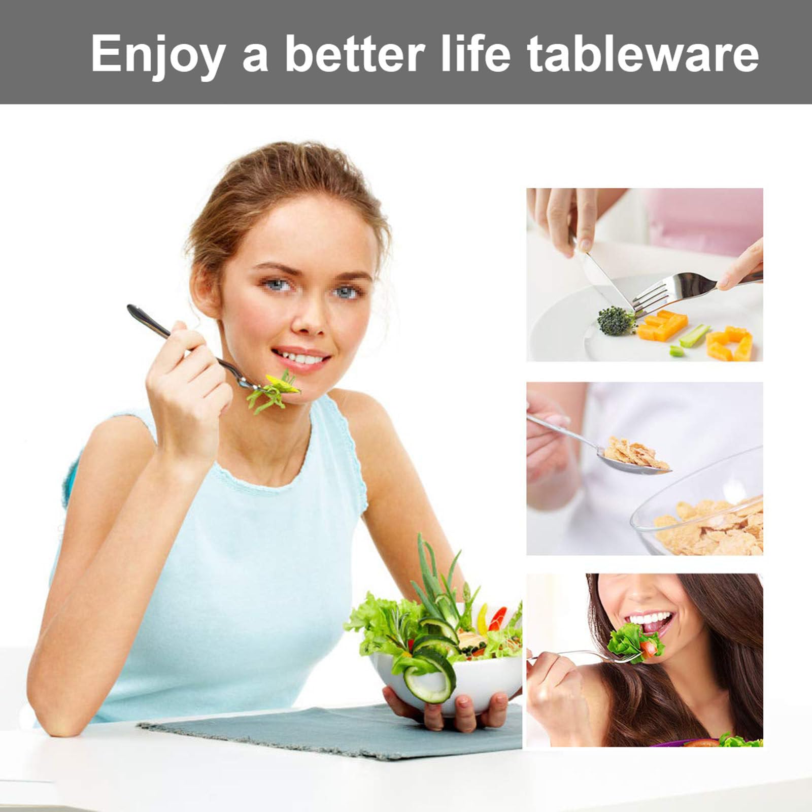 Silbernes 24-teiliges Besteckset aus Edelstahl mit Steakmessern für 4 Personen, Besteckset für das Heimrestaurant, Essgeschirr, Messer, Gabel, Löffel,Blue