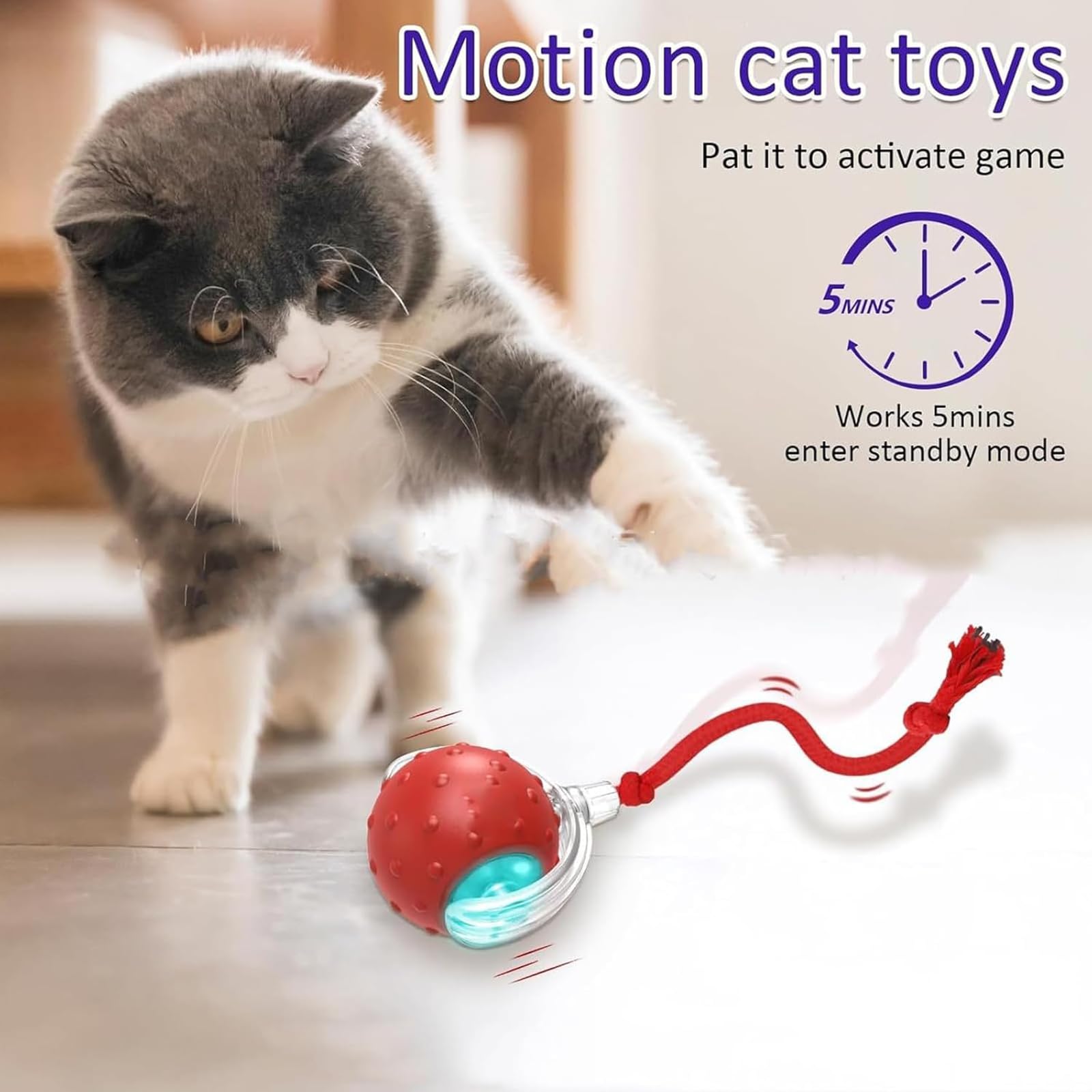 Tiny Fetch Ball Dog Toy, Interactive Fast Moving Ball with Birdsong, 3 Modes Available, Smart 360° Rolling Rechargeable Dog Cats Ball for Dogs and Cats (Blue+Red) - 5