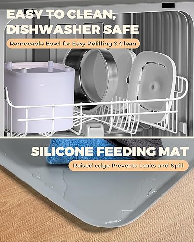 Miniatura 7 de Juego de fuentes de agua para gatos, dispensador de agua ultra silencioso de 1.8 L para mascotas con cuenco de acero inoxidable para gatos y tapete