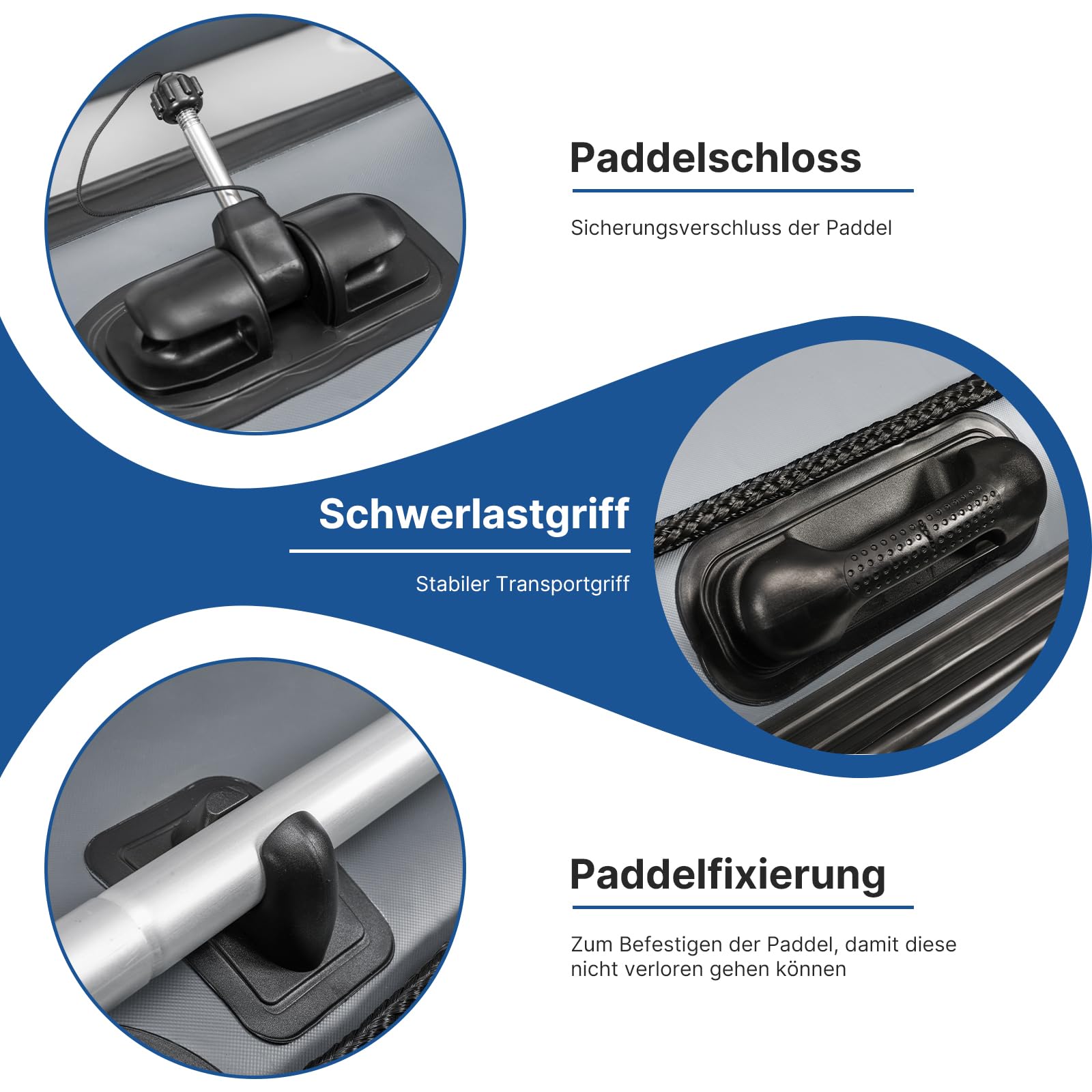 Professionelles Sportboot, Schlauchboot, Anglerboot NEXX 260cm mit Luftboden - mit 1 Sitzbank inkl. 2 Paddeln, hellgrau
