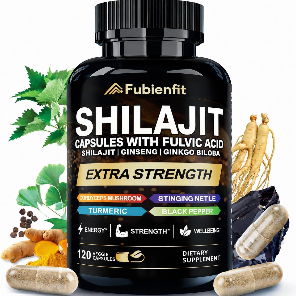 Shilajit Capsules - Premium Shilajit for Men - with Ashwagandha Ginseng and More Fulvic Acid for Men/Women - 120 Capsules