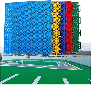 DIY Outdoor Sport Court Tiles, Easy to Install Weather Resistant Modular Interlocking Floor, Grassland Cement Floor Covering (Color : Blue, Size : 16PCS)