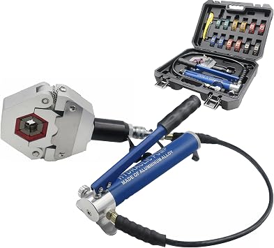 Hydraulic AC Crimping Tool AC Hose Crimper Manual Kit High Pressure Air Conditioning for Barbed and Beaded Hose Fittings Auto Reparing Tool IG-7842M w/Manual Pump