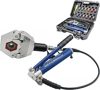 Hydraulic AC Crimping Tool AC Hose Crimper Manual Kit High Pressure Air Conditioning for Barbed and Beaded Hose Fittings Auto Reparing Tool (IG-7842M w/Manual Pump)