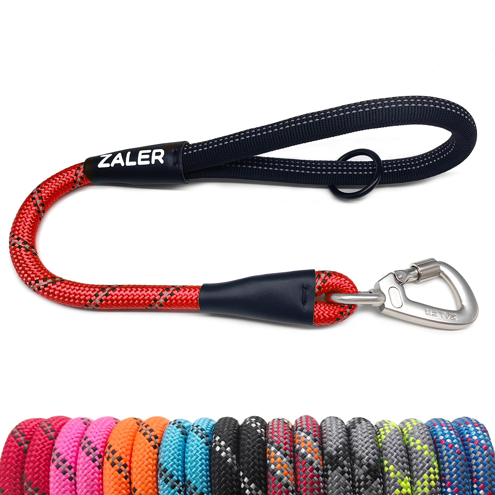 ZALER Short Dog Leash, 18 Inches Rope Traffic Leashes for Dogs, Reflective Dog Lead with O-Ring, Heavy Duty Pet Leash for Large and Medium Dogs (18''