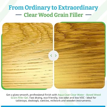 Aqua Coat Water-Based Clear Wood Grain Filler Gel, Fast-Drying, Low Odor, Low VOC, Sandable, Stainable & Paintable, Easy Water Cleanup, Glossy Finish, 8 oz