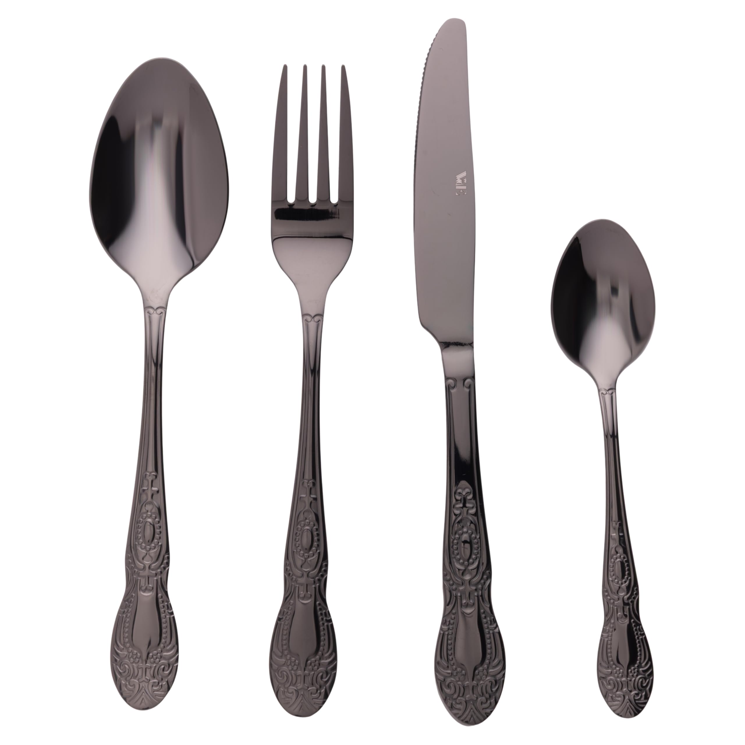 Wonderland Besteck-Set, 24-teilig, Edelstahl, geprägte Griffe, poliert, Schwarz