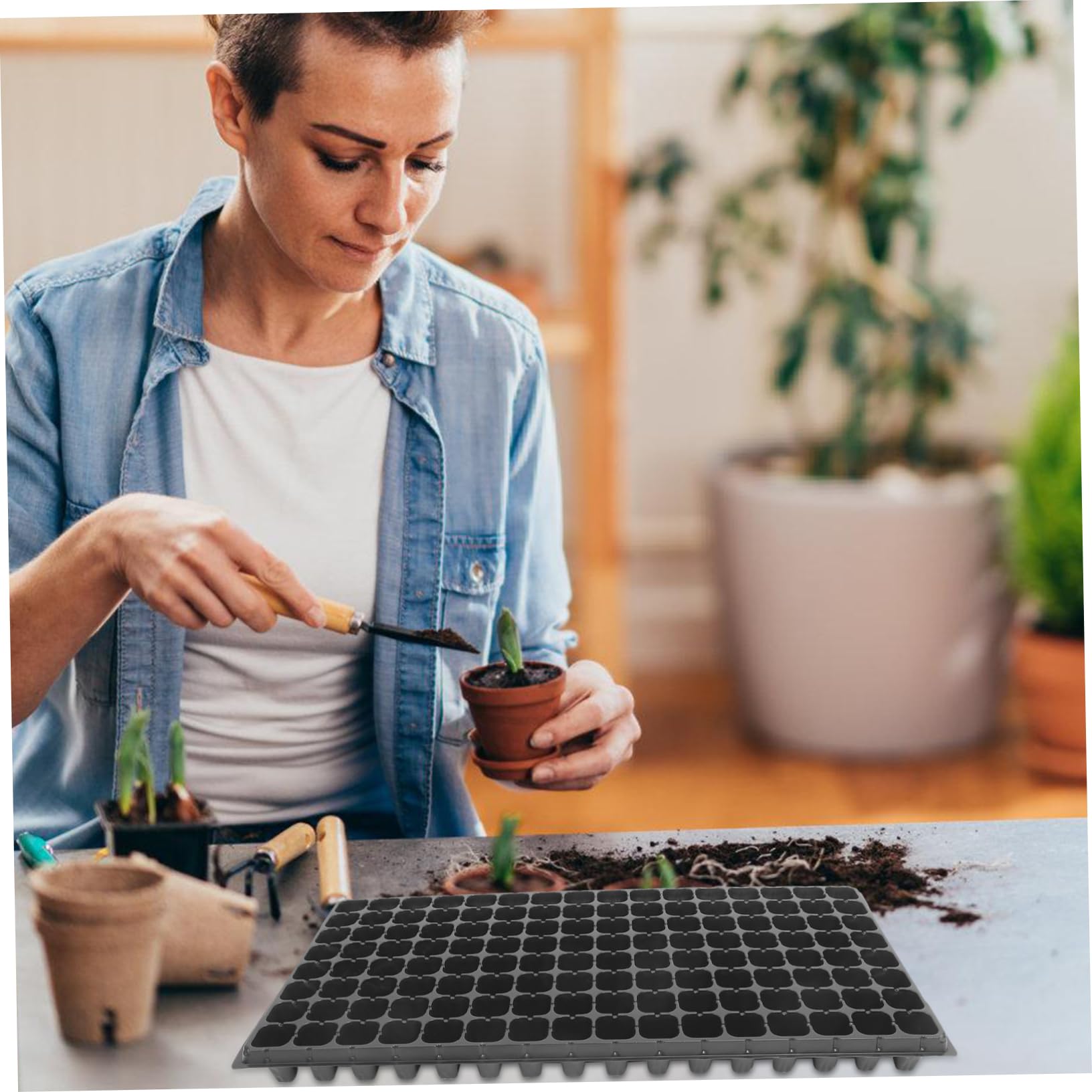 Yardwe Plaque à Semis 128 Alvéoles en PVC, Lot de 10, Plateau Germoir Rigide Noir pour Jardinage à Domicile, Ventilation Optimale