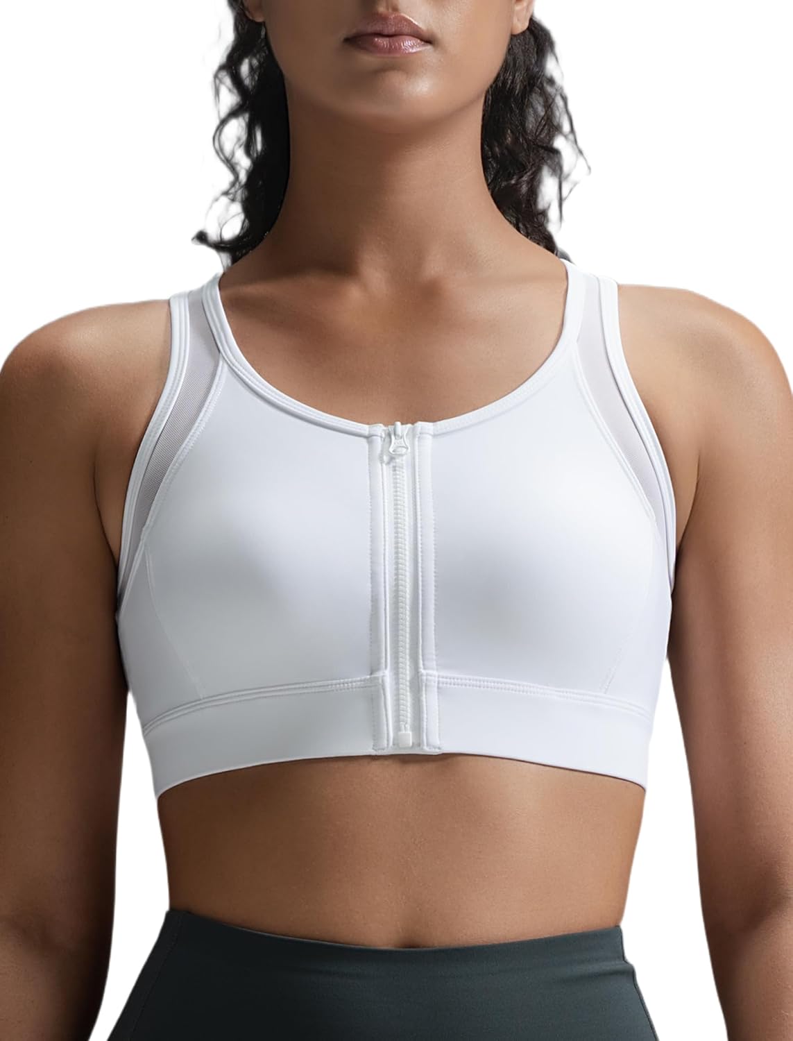 Yvette Front Zip Sports Bras for Women High Impact Mesh Racerback Full Support Sports Bra Plus Size for Running