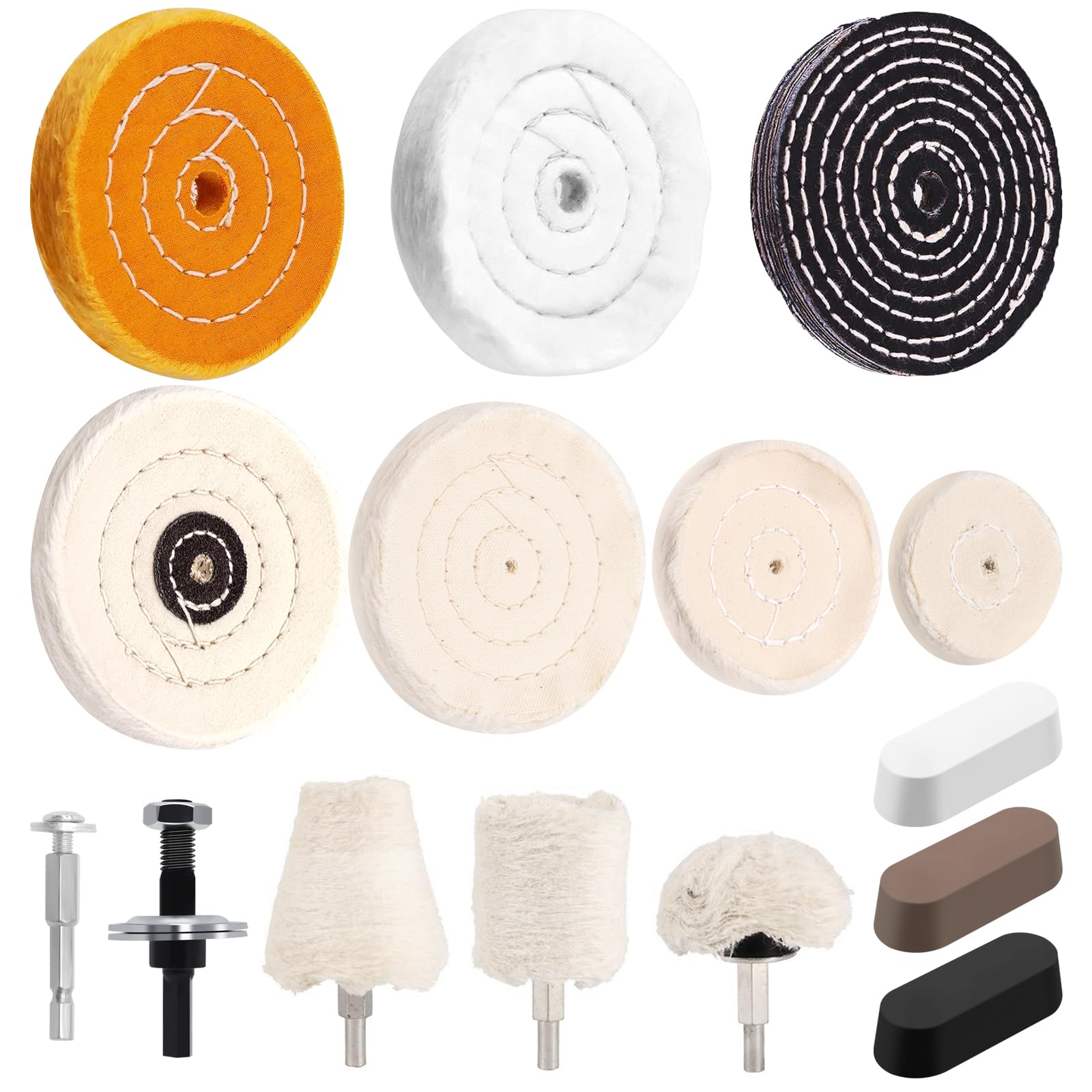 Polierscheiben-Set, Polierpaste, Kegel/Säule/Pilz/T-förmige Pufferscheiben mit 6,35 mm Griff für Schleifmaschinen, Aluminium, Edelstahl, Chrom, 15-teilig