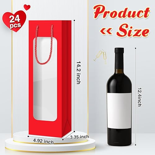 Miniatura 23 de Tioncy 24 bolsas de regalo de botella de vino individual de Navidad, bolsas de champán para bodas a granel con ventana transparente, cajas Negro