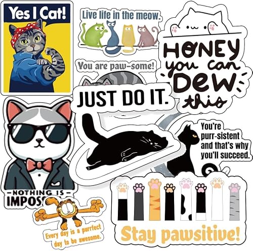 Motivational Cat Stickers for Students & Teachers, Funny Vinyl Decals for Planners, Journals & Vision Board, Daily Inspiration & New Year Goals