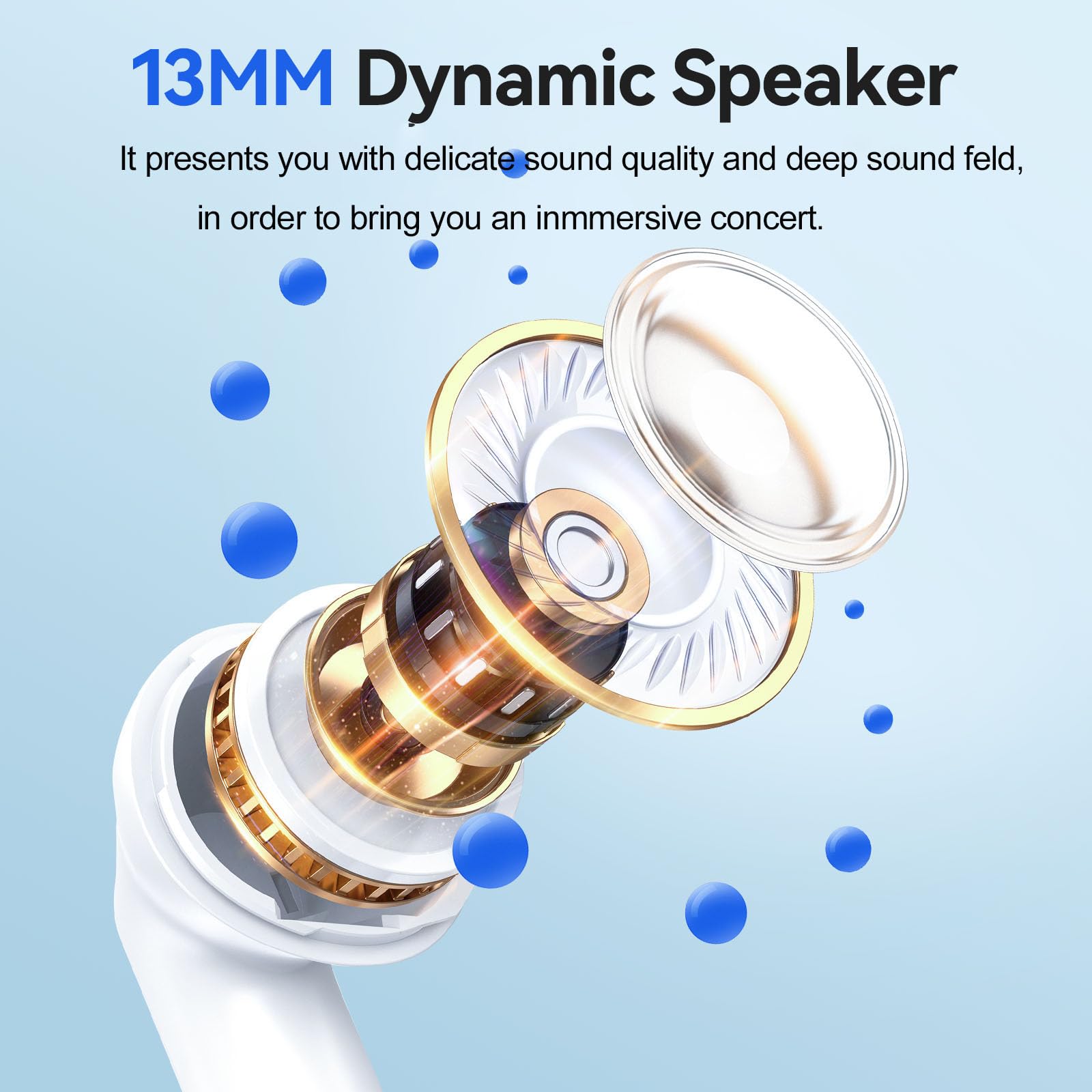 Cuffie Bluetooth, Auricolari Bluetooth HiFi Stereo, 50 Ore in Ear Cuffiette con 4 ENC Noise Cancelling Mic, IP7 Impermeabile Sport Cuffie Senza Fili, Auricolari con Display LED, USB-C Charging Bianco