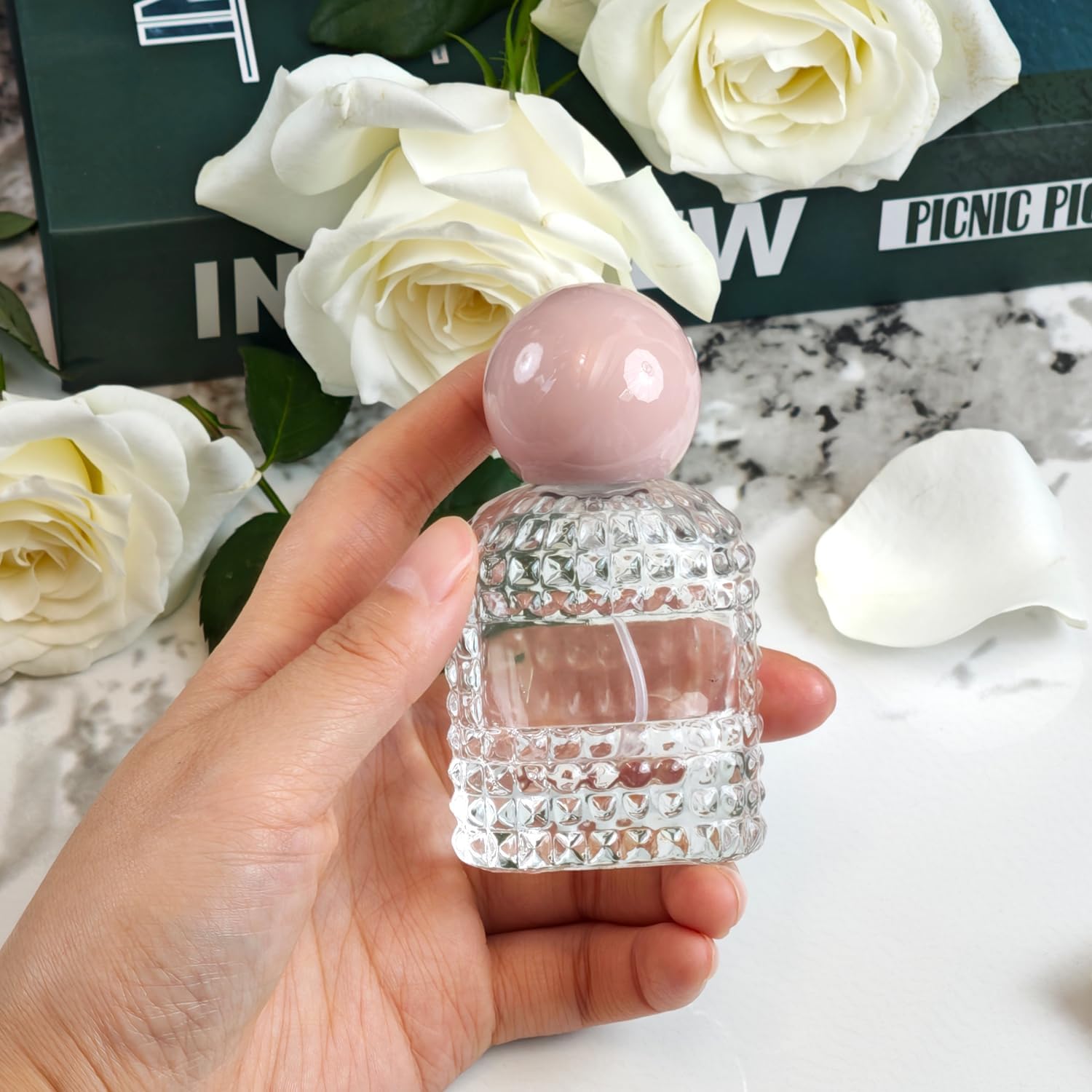 2Pack 30ml/1Oz Glass Spray Bottles Perfume Atomizer,Vintage Glass Perfume Travel Refillable Spray Bottle Empty with 3 Kinds of Dispenser (Pink) image 3