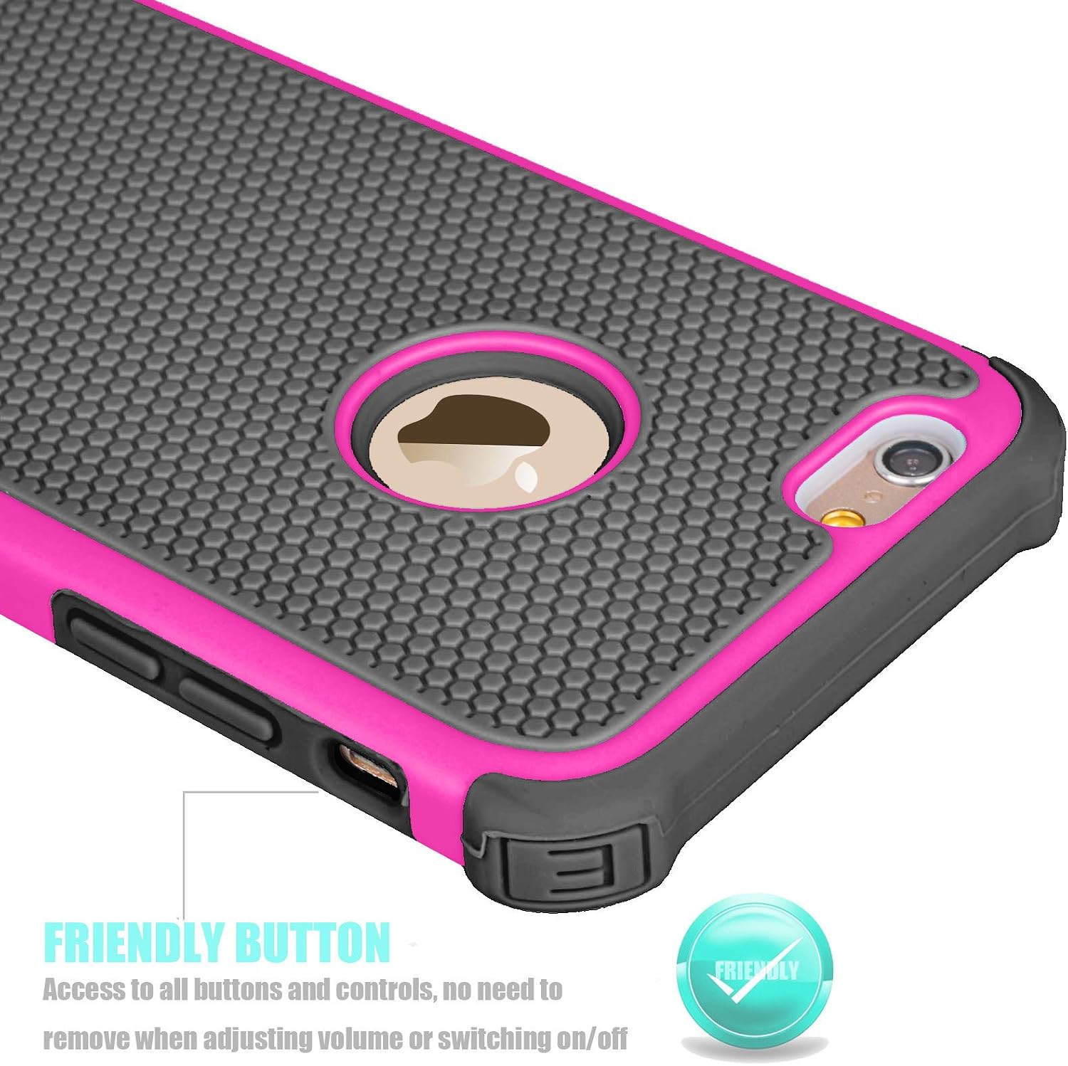 Tekcoo iPhone 6S Case, iPhone 6 Sturdy Case,[Tmajor] for iPhone 6 / 6S (4.7 INCH) Case Shock Absorbing Impact Defender Slim Cover Shell w/Plastic Outer & Rubber Silicone Inner [Hot Pink/Black]