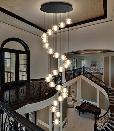 Miniatura 13 de Candelabros de cristal modernos LED Iluminación de techo Foyer Lámpara de techo grande para escalera Sala de estar Pasillo Entrada Negro