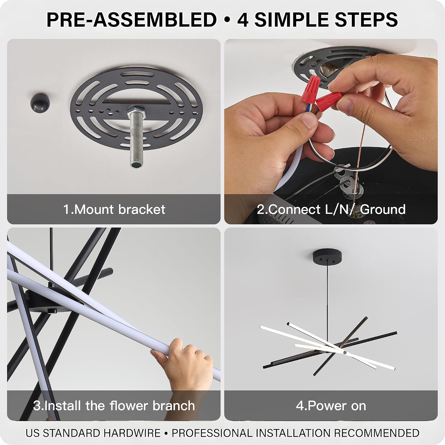 Modern Sputnik LED Chandelier for Dining Room Table, 32.7" Black Dimmable Chandelier with Remote & App Control, Adjustable Height Light Fixture for Kitchen Island, Living Room