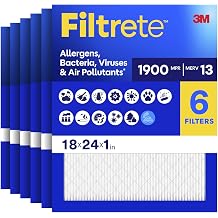 Filtrete 18x24x1 Air Filter, MERV 13 MPR 1900, Allergens, Bacteria, Viruses & Air Pollutants, 3-Month AC/Furnace Filters, Cleaner Air Reliable Airflow, 6 HVAC FiltersAct Size 17.81x23.81x0.78 in