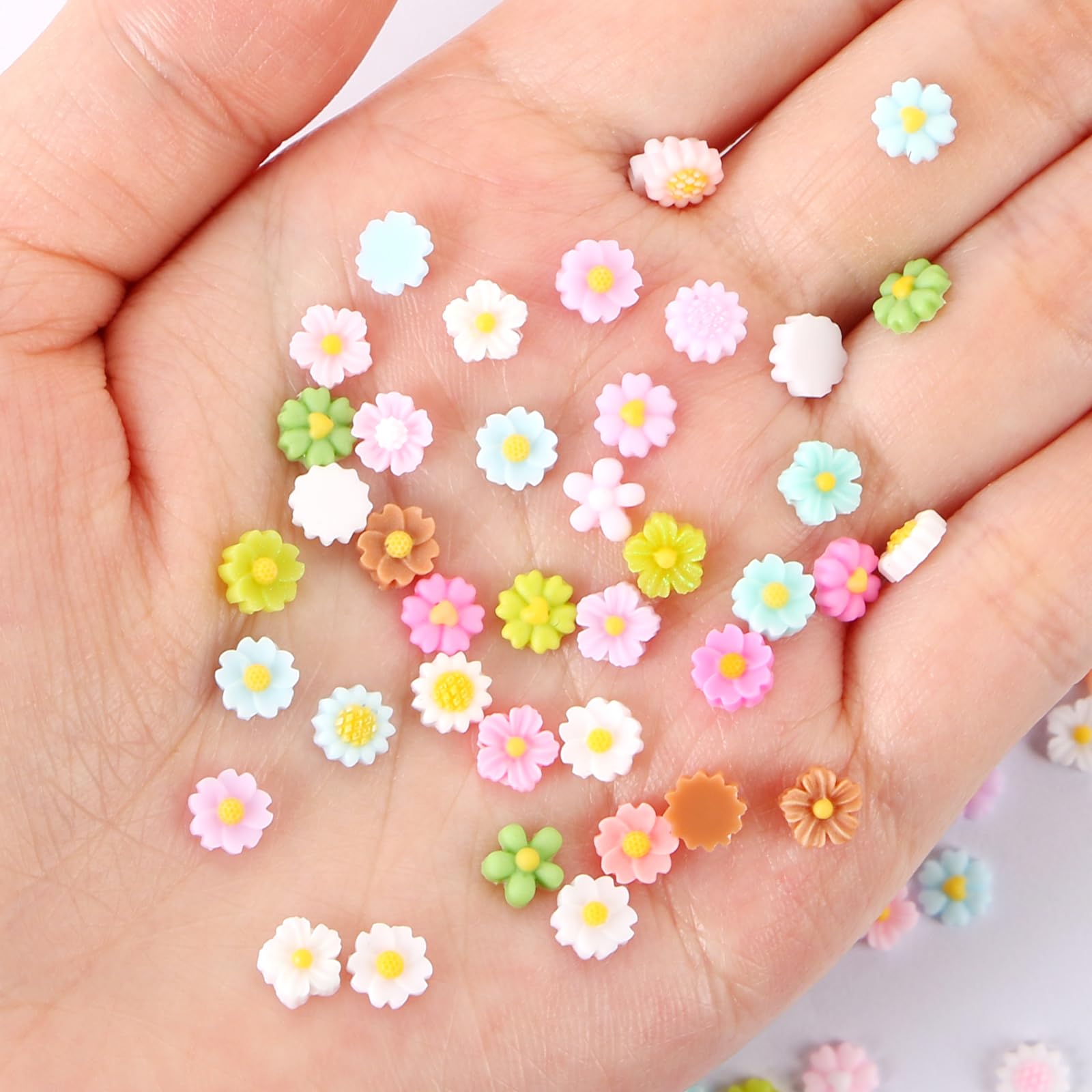 50 Mini Flores De Resina De 7 Mm Para Decorar Casas De Muñecas, Paisajismo, Manualidades Y Uñas, Multicolor