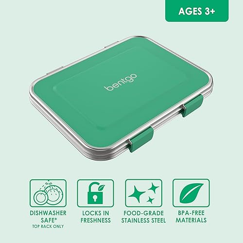 Miniatura 35 de Bentgo Lonchera de acero inoxidable resistente a fugas para niños, 3 compartimentos con recipiente de silicona adicional, duradera, ecológica, apta