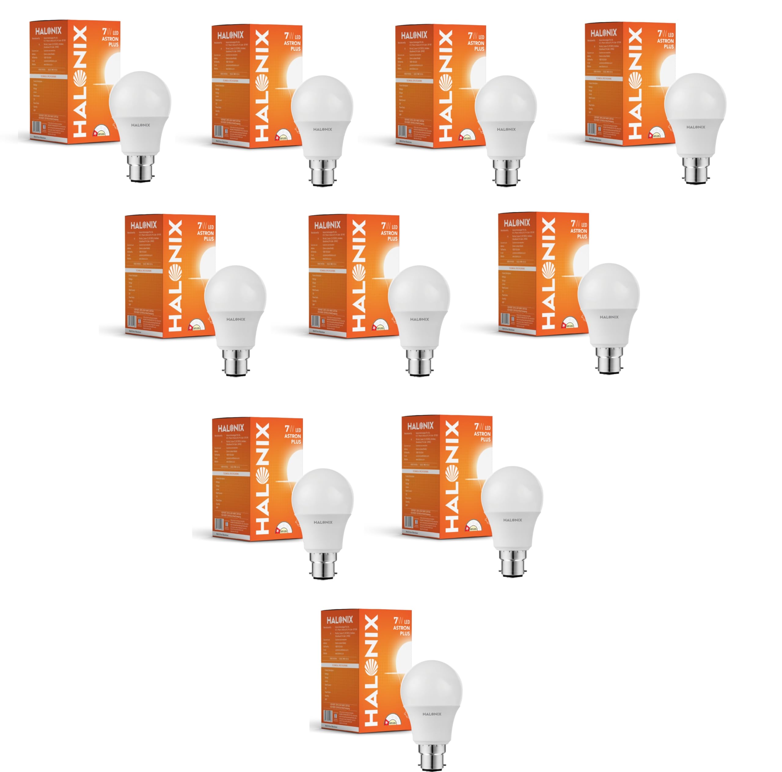 Halonix 7W B22 LED Cool White Bulb, Pack of 10