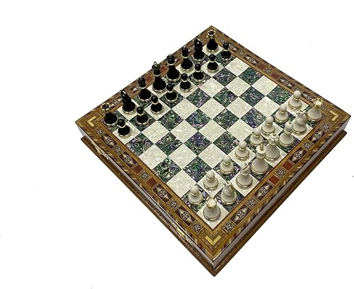 Miniatura 3 de Juego de ajedrez grande de 16.5 pulgadas, piezas de ajedrez de lujo con 2 reinas adicionales y tablero de ajedrez de madera con detalles de mosaico