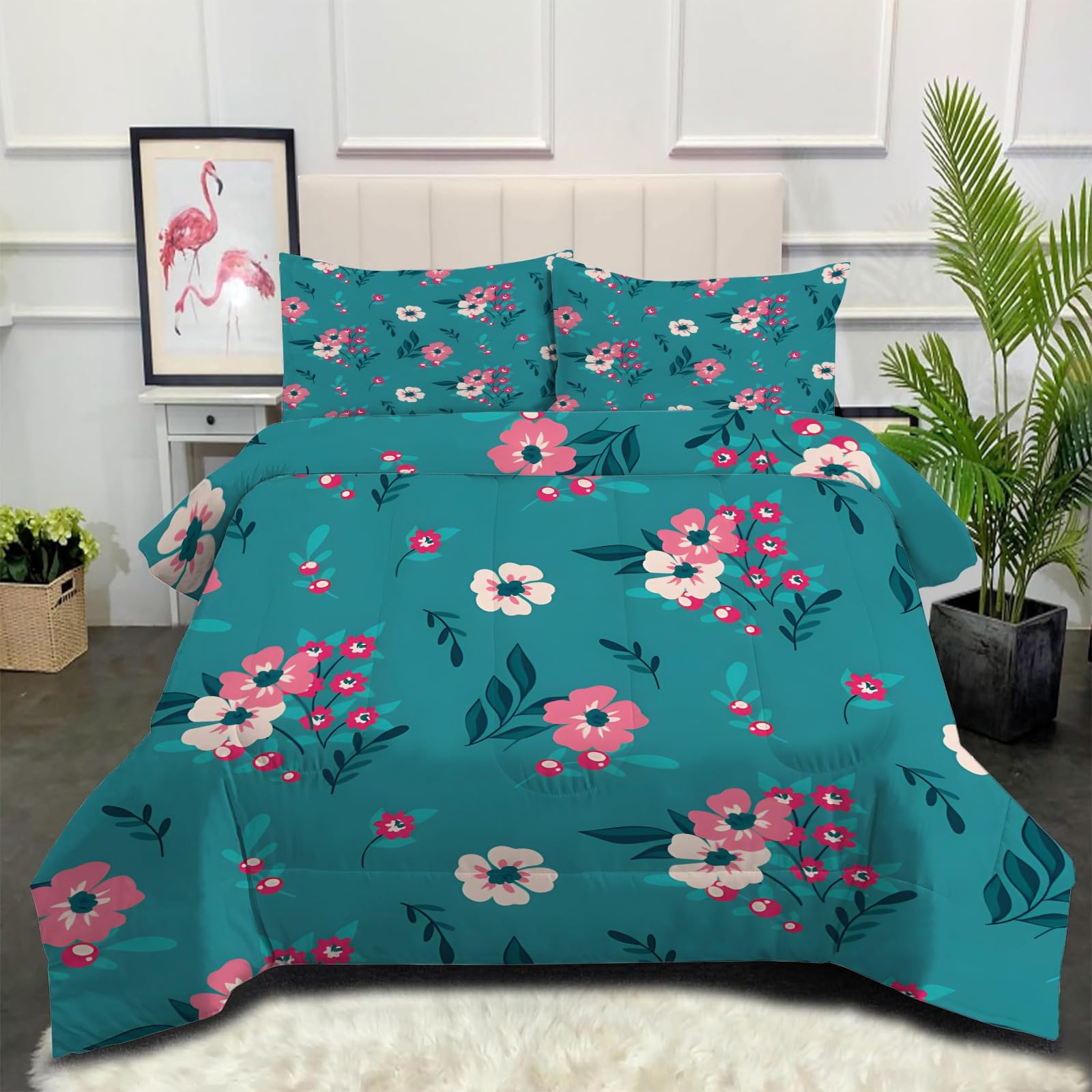 Kołdra 220 x 240 4 pory roku Kołdra 2 osoby 220 x 240, kołdra z nadrukiem 220 x 240 z motywem kwiatowym Kołdra bez poszwy można prać w pralce, 1 dwustronna kołdra i 2 poszewki na poduszki Niebieski
