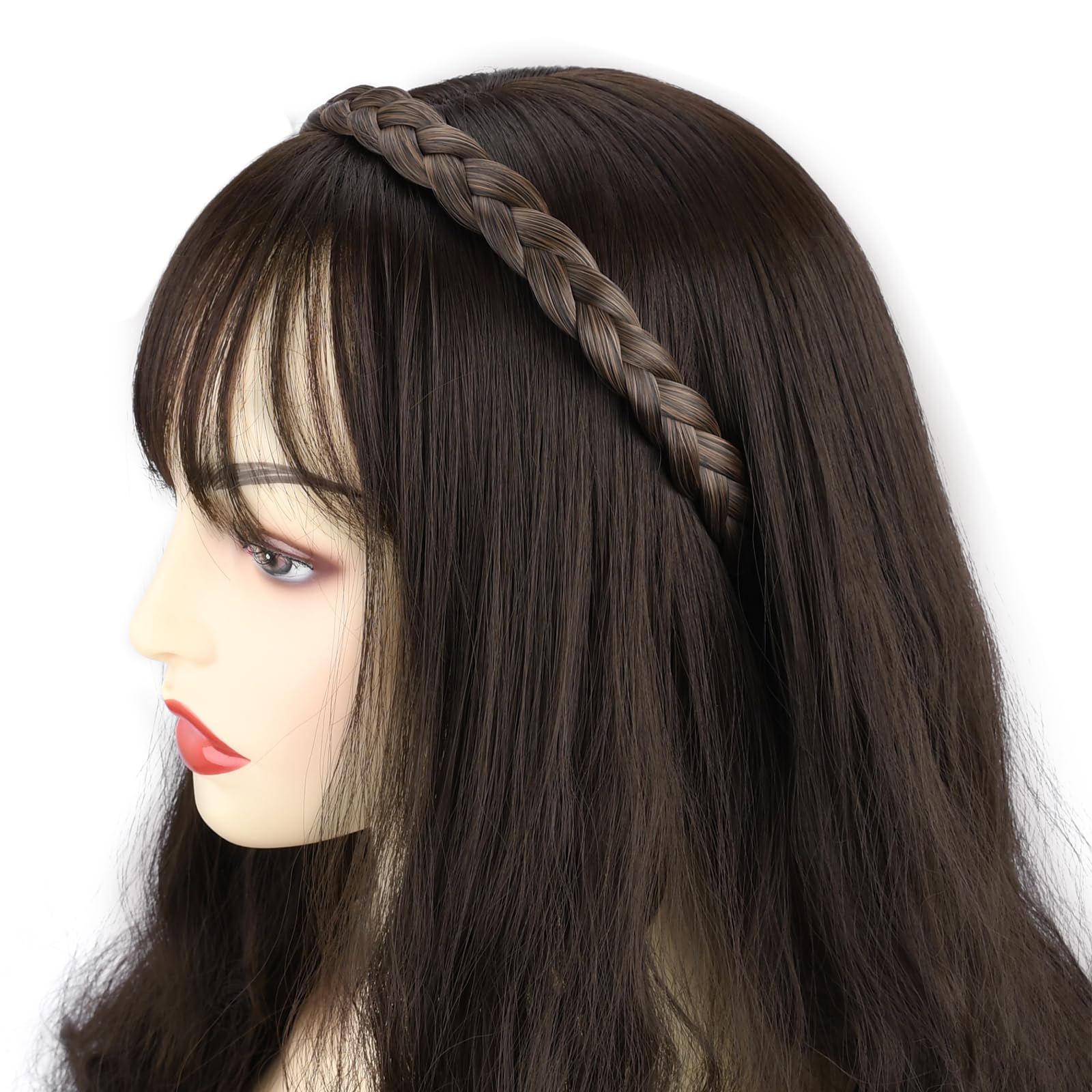 Braided Headband Synthetic Hair Dark Brown Hairband with Teeth for Women DIGUAN Headband Synthetic Hair Plaited Headband Braid  main image 2