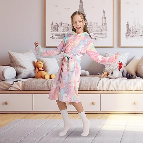 Miniatura 2 de ALLINCOZY Bata de baño que brilla en la oscuridad para niños de 3 a 12 años, bata de franela con capucha para niñas y niños, regalo de ropa de