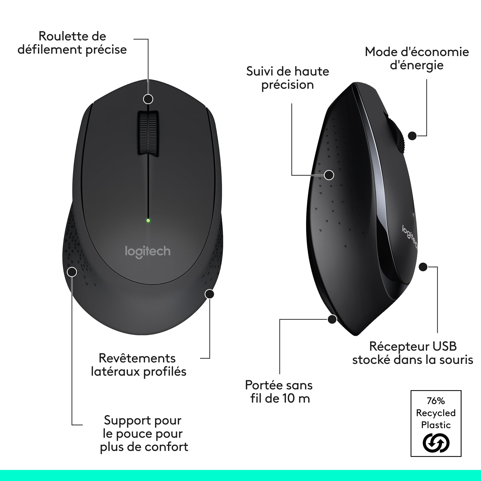 Logitech MK345 Combo Clavier Taille Standard Sans Fil avec Repose Poignet et Souris Droitier Confortable, Récepteur USB Sans Fil 2,4GHz, Compatible avec PC, Ordinateur Portable