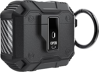 Compatible with Airpods 4th Generation Case, Military Grade Shock-Absorbing Automatic Snap Switch Secure for Airpods 4 Charging Cover,Black