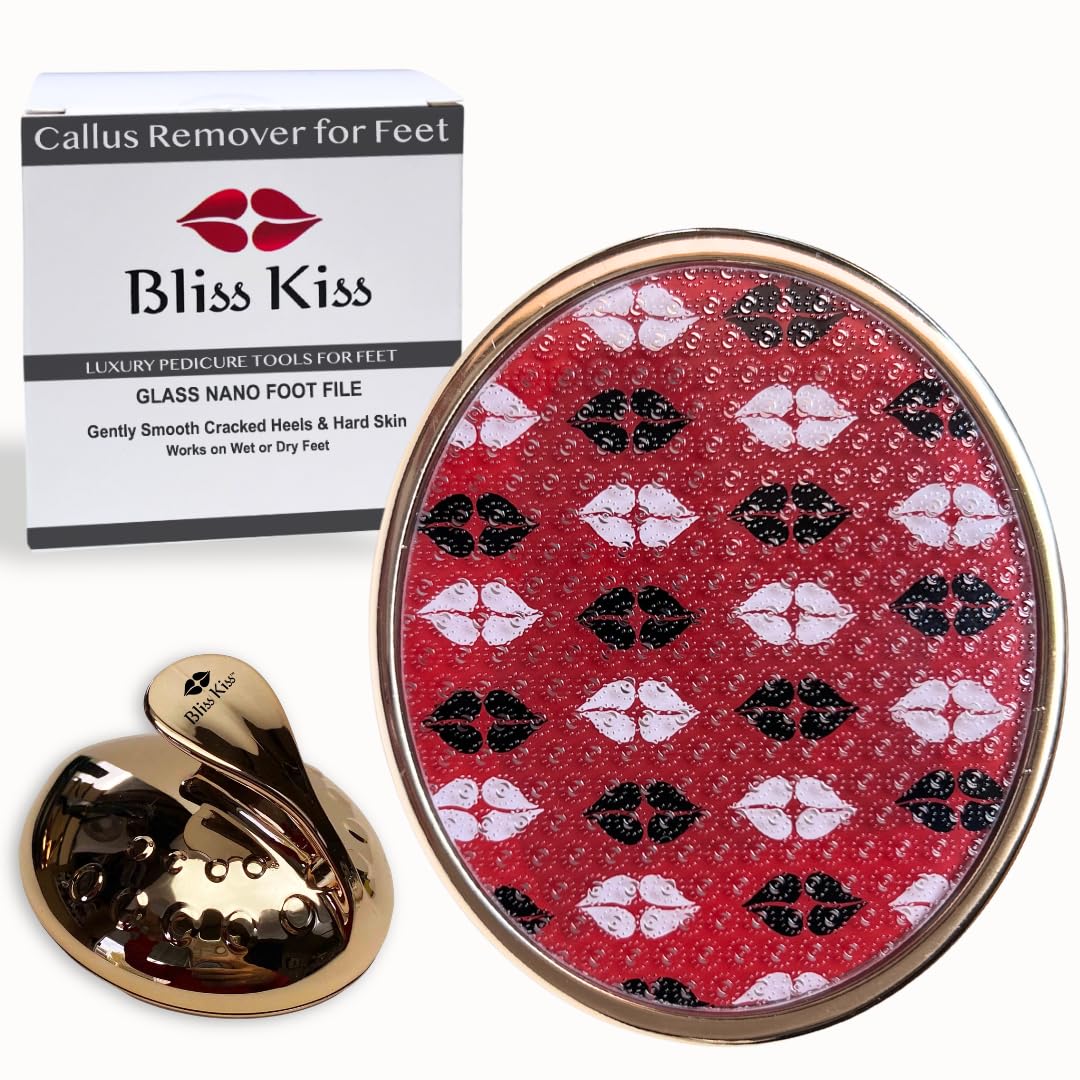 Bliss Kiss Callus Remover for Feet Nano Glass Pumice Stone for Feet, Hard Skin Foot File w/Easy Grip-No Slip Handle, Heel Scraper for Cracked Heels,