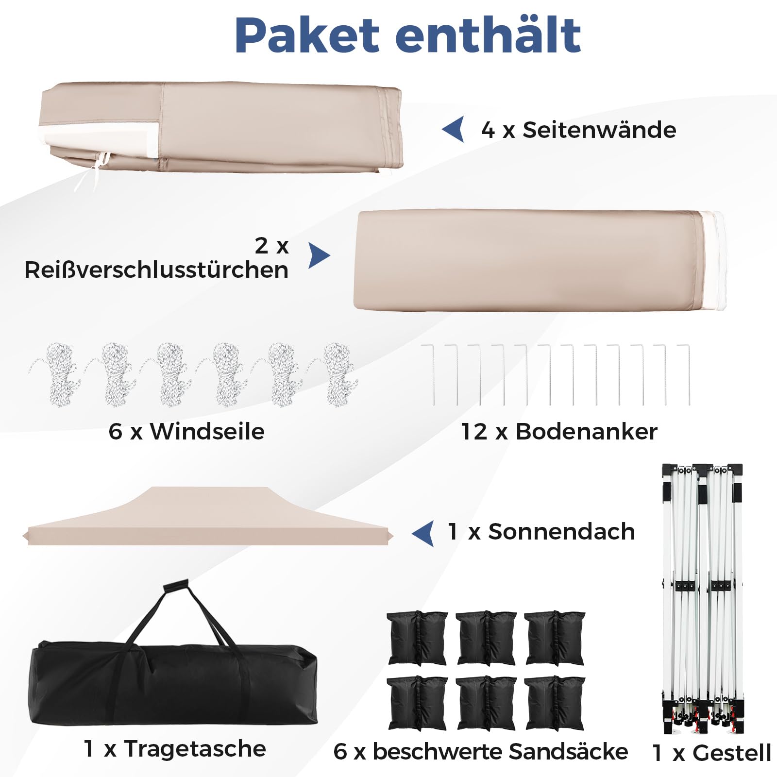 COSTWAY Pavillon 3x6m, Pop Up Faltpavillon mit 6 Seitenwänden & 6 Sandsäcke, Gartenpavillon Wasserdicht Stabil Winterfest, UV Schutz 50+, Partyzelt mit Tragetasche für Garten Party Hochzeiten (Beige)