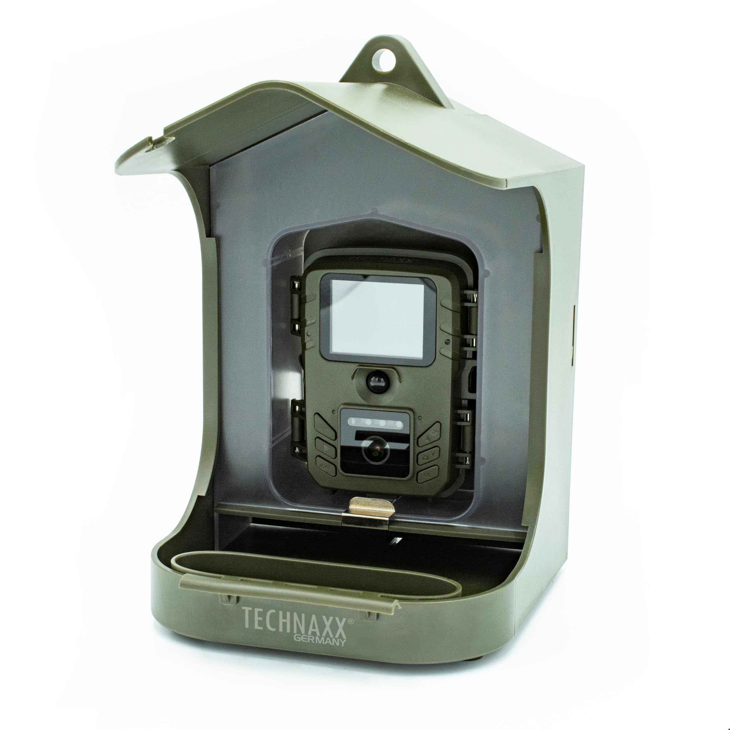 Technaxx Estación de la cámara del alimentador del pájaro de Technaxx con el convite Que cuelga, Caja de 150 g para el alimento y - resolución Video de FullHD - Kit versátil de la instalación TX-165