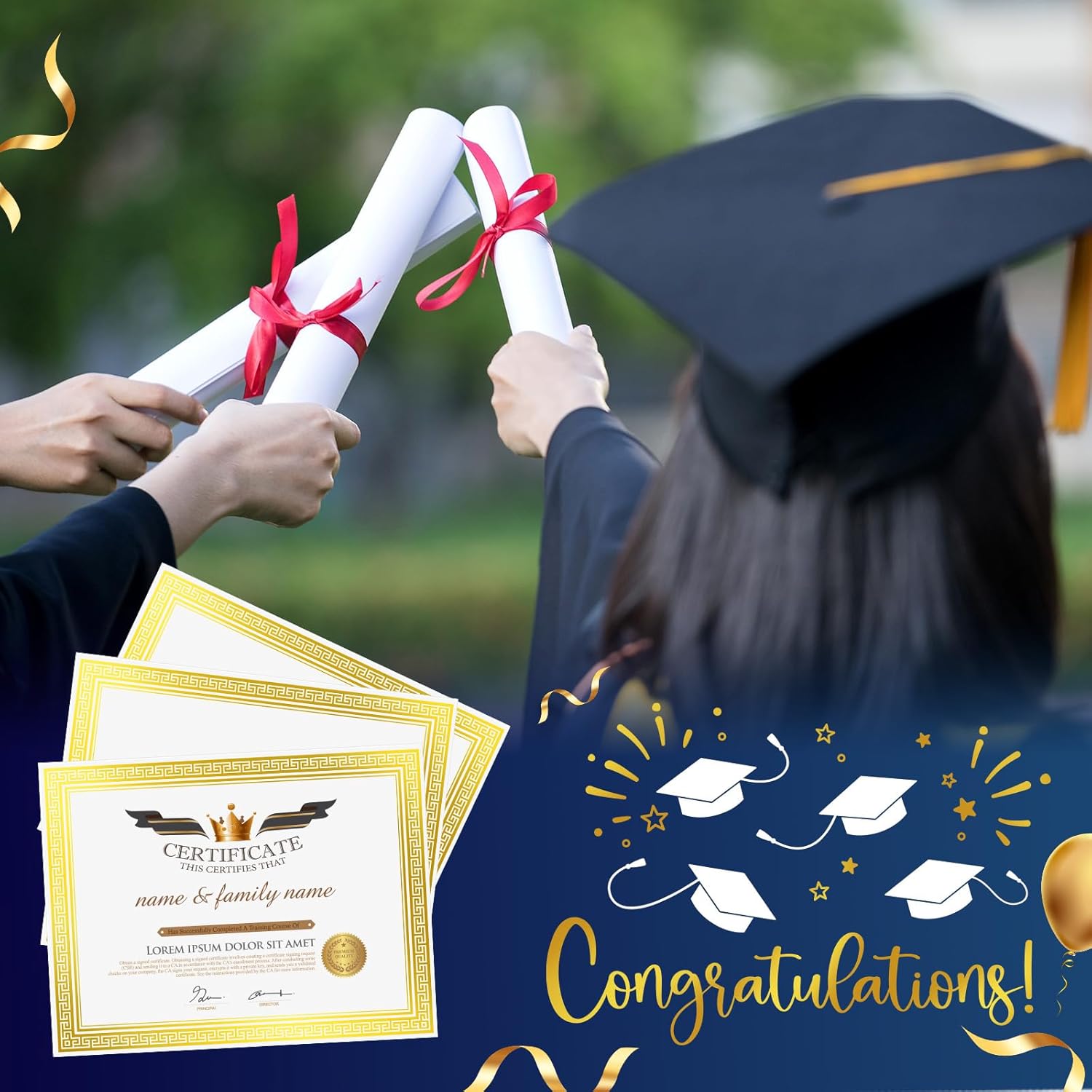 Affrolling 100 Pcs Certificate Diploma Paper 8.5 x 11 Inch Blank Cardstock for Graduation Certificate Paper for Printing Award Certificates Professional(Gold Hot Stamping White)