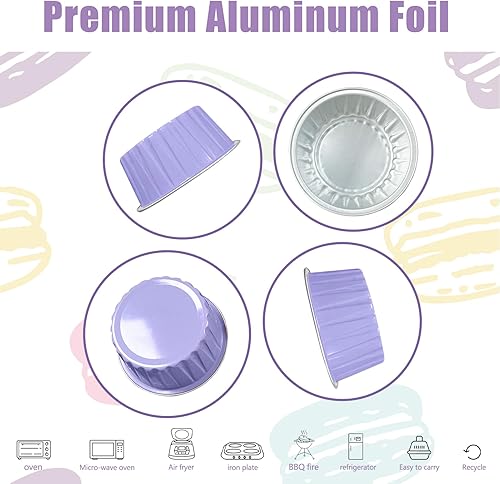 Miniatura 9 de 100 vasos de aluminio con tapas, 5 onzas desechables Ramekin para hornear, moldes para magdalenas, mini moldes de papel de aluminio para cupcakes